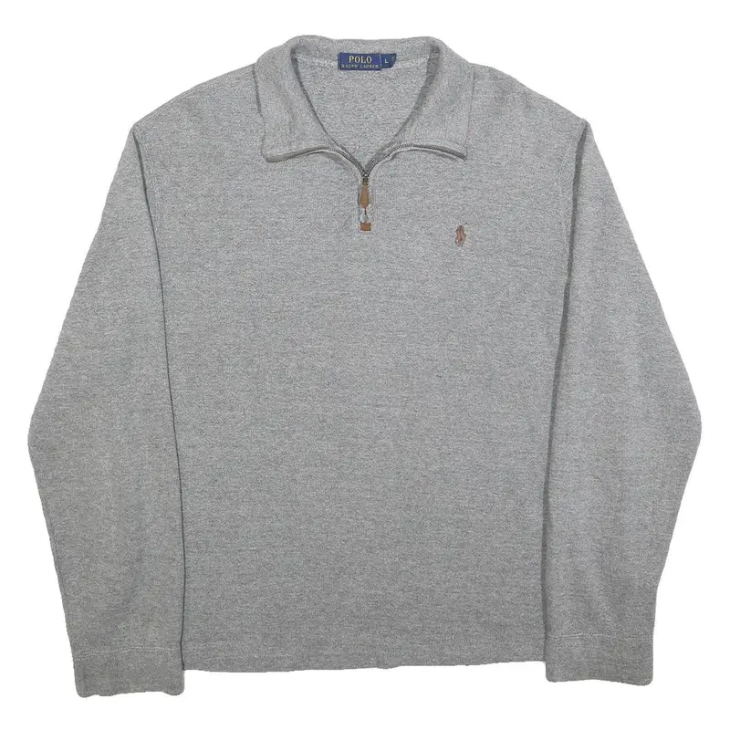 Polo Ralph Lauren Mens Grey Cotton Blend Plain Half Zip Jumper L Casual Knitwear 1