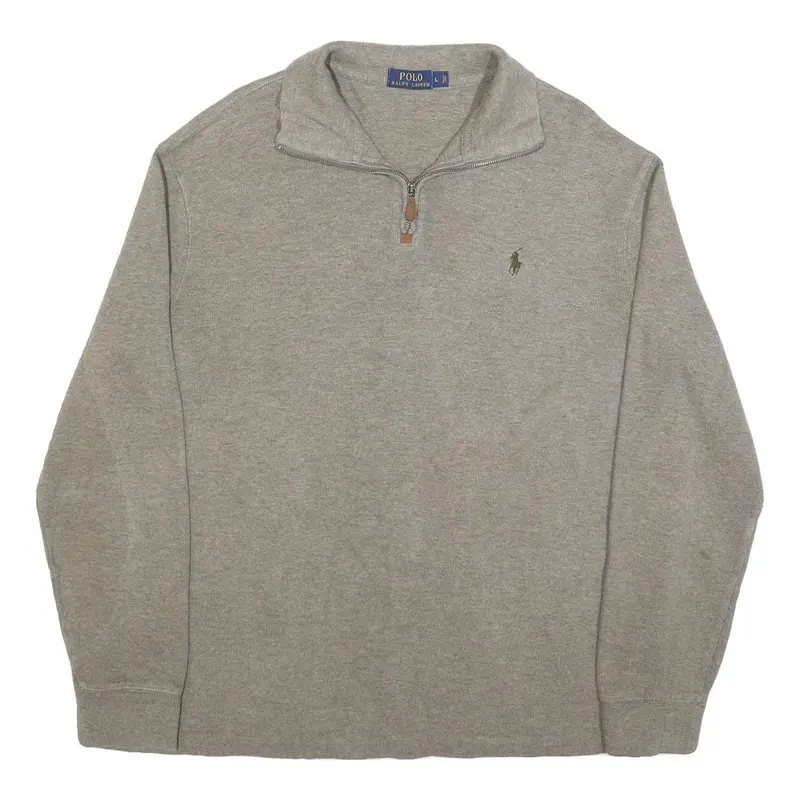 Polo Ralph Lauren Mens Grey Cotton Pullover Plain 1/4 Zip Jumper L Classic Fit 1