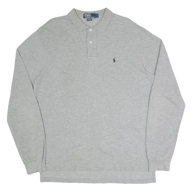 Polo Ralph Lauren Mens Grey Long Sleeve Plain L Cotton Blend Polo Shirt 1