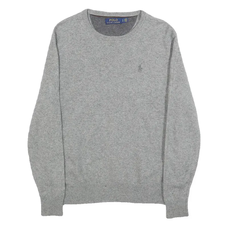 Polo Ralph Lauren Mens Grey Plain Wool Jumper Crew Neck Basic Knit S Classic 1