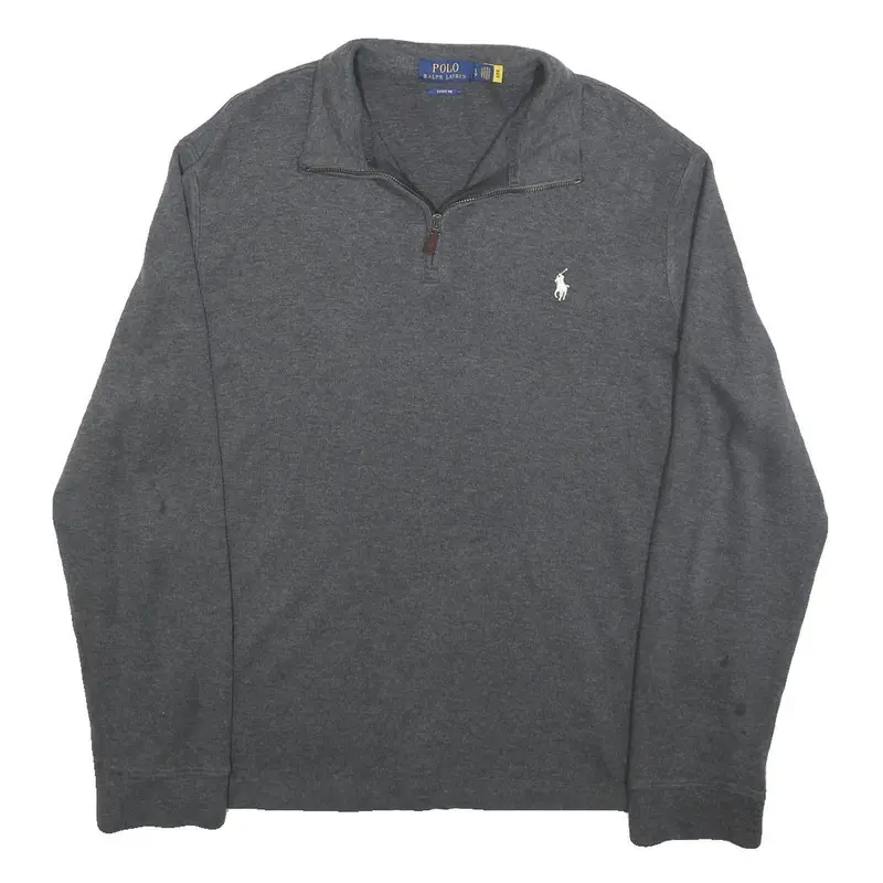 Polo Ralph Lauren Mens Grey Pullover Plain Crew Neck Basic Knit L Cotton Jumper 1