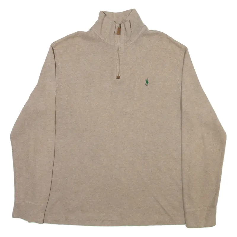 Polo Ralph Lauren Mens Jumper Beige 1/4 Zip Tight Knit L 1