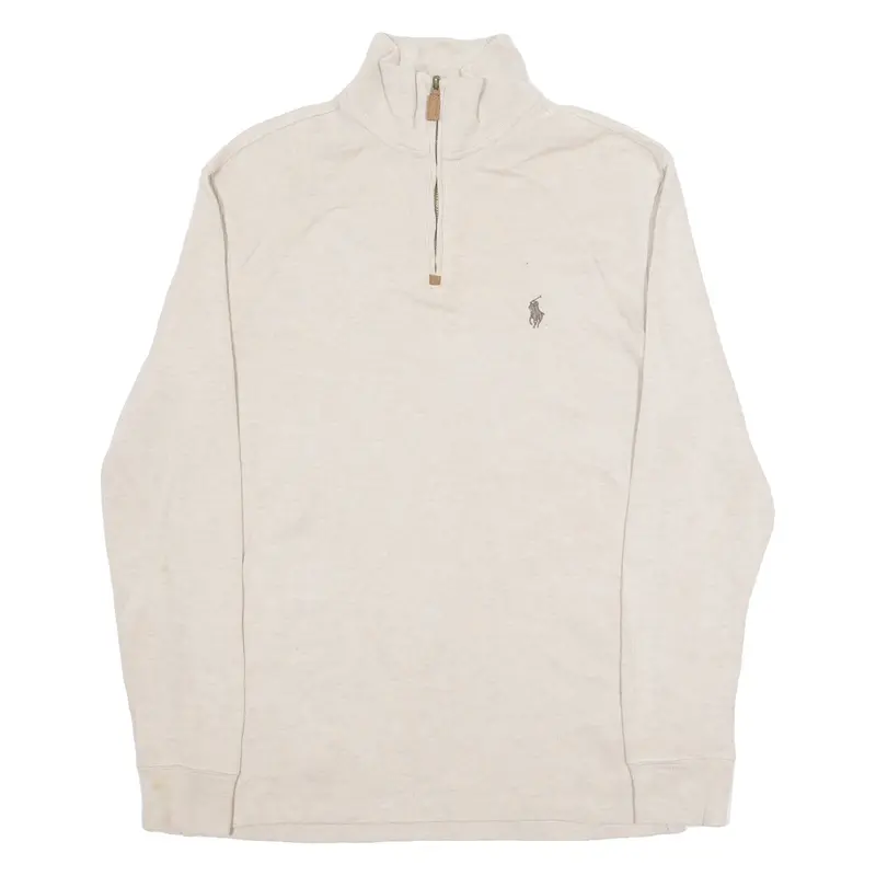 Polo Ralph Lauren Mens Jumper Beige 1/4 Zip Tight Knit S 1