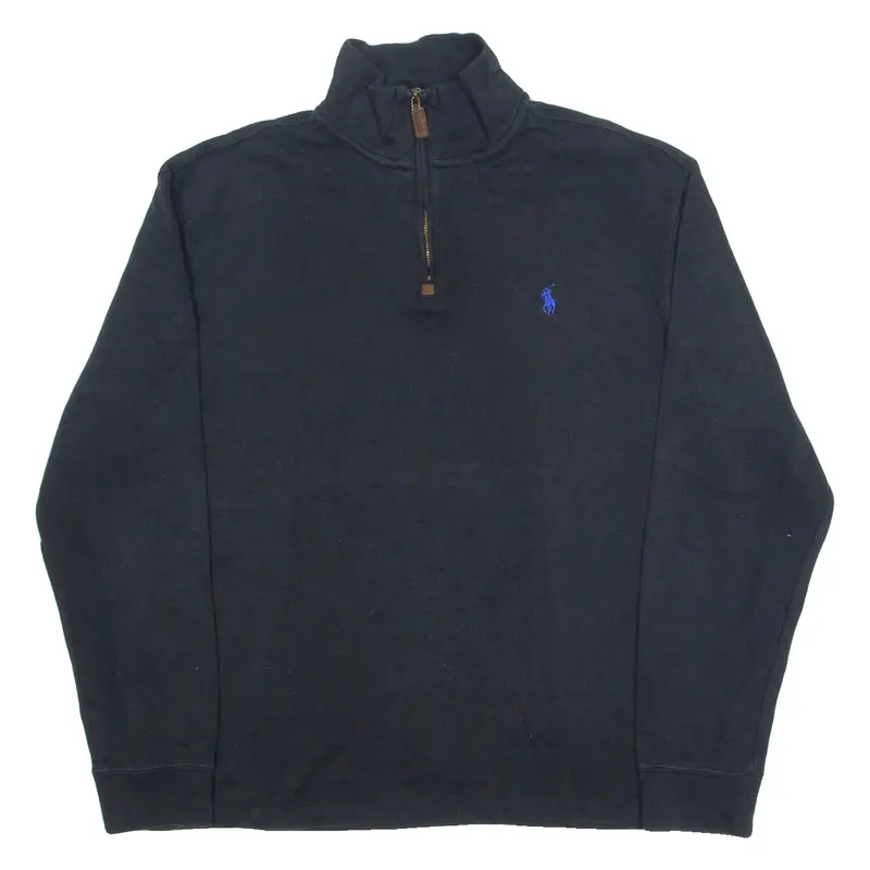 Polo Ralph Lauren Mens Jumper Black 1/4 Zip Tight Knit L 1