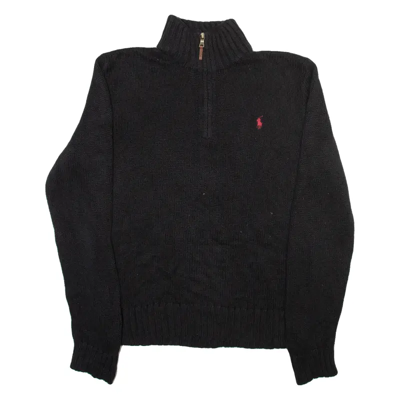 Polo Ralph Lauren Mens Jumper Black 1/4 Zip Tight Knit M 1
