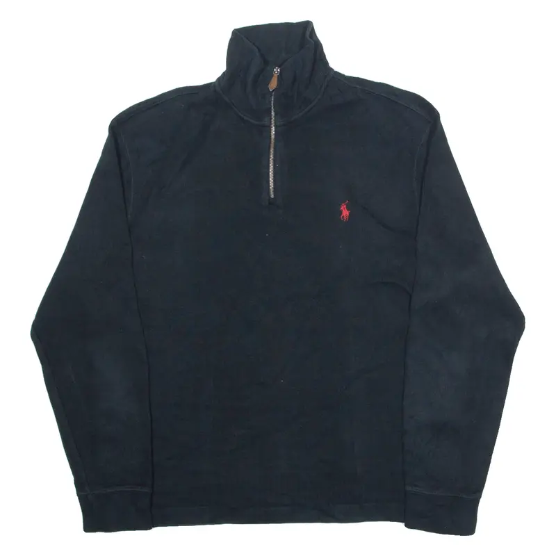 Polo Ralph Lauren Mens Jumper Black 1/4 Zip Tight Knit M 1