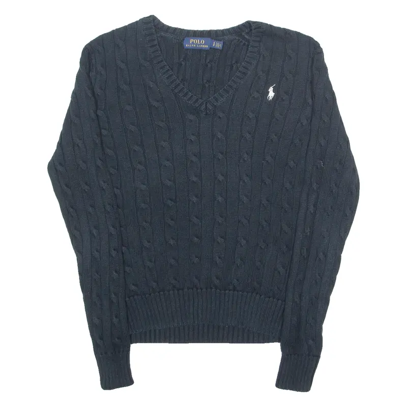 Polo Ralph Lauren Mens Jumper Black V-Neck Cable Knit S 1