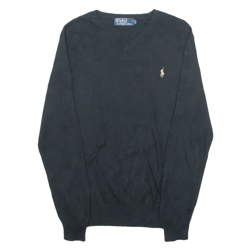 Polo Ralph Lauren Mens Jumper Black V-Neck Tight Knit S 1