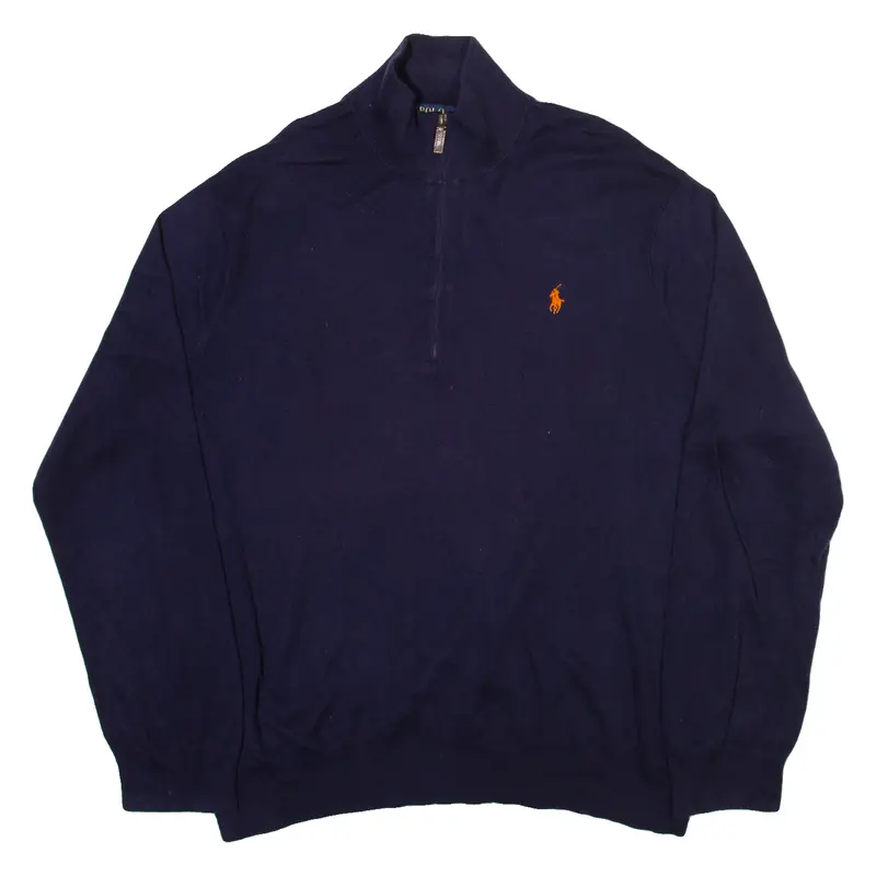 Polo Ralph Lauren Mens Jumper Blue 1/4 Zip Tight Knit 2Xl 1