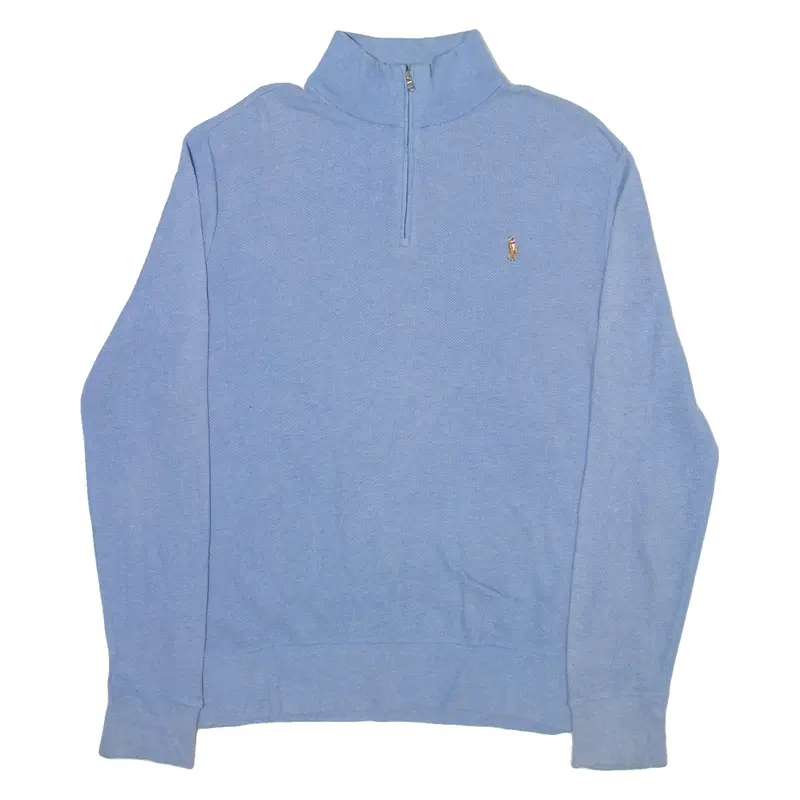 Polo Ralph Lauren Mens Jumper Blue 1/4 Zip Tight Knit L 1
