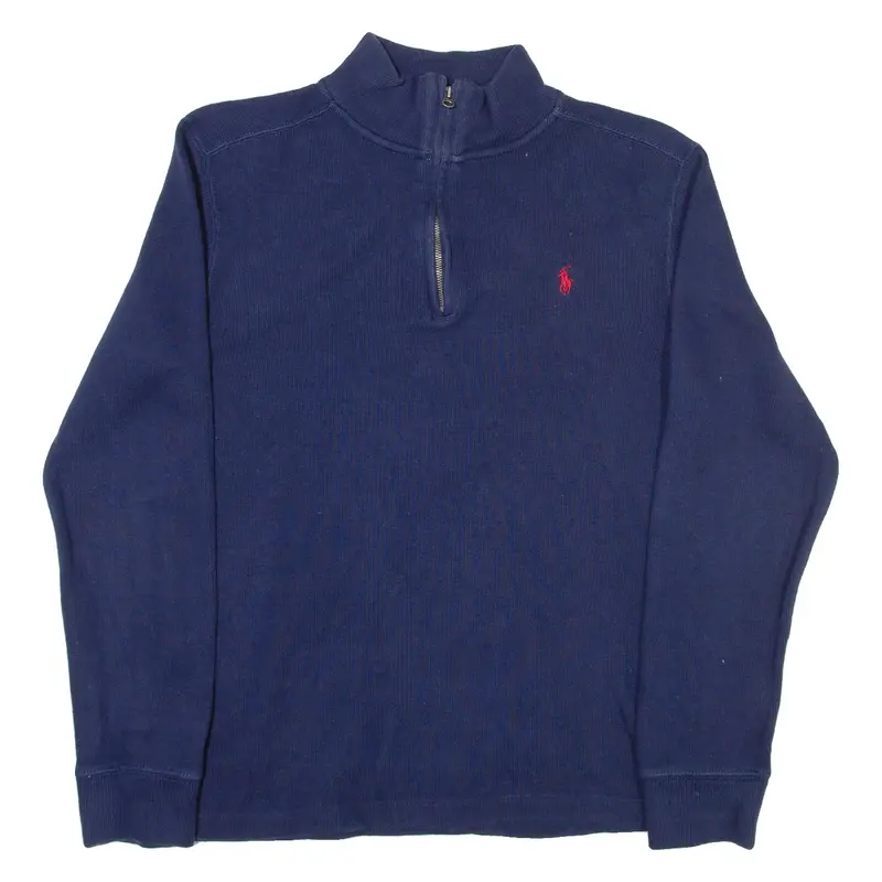 Polo Ralph Lauren Mens Jumper Blue 1/4 Zip Tight Knit L 1