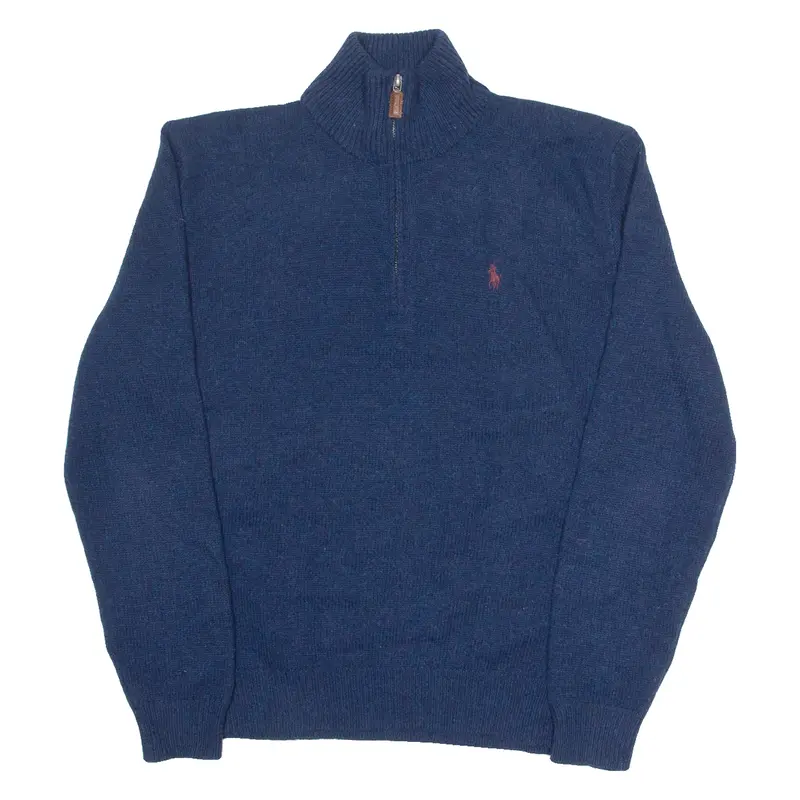 Polo Ralph Lauren Mens Jumper Blue 1/4 Zip Tight Knit L 1