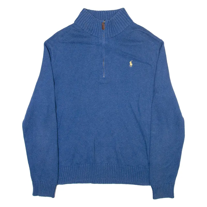 Polo Ralph Lauren Mens Jumper Blue 1/4 Zip Tight Knit L 1