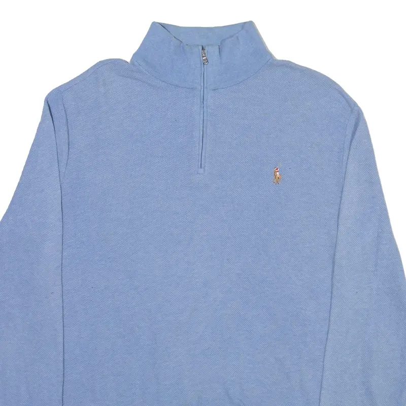 Polo Ralph Lauren Mens Jumper Blue 1/4 Zip Tight Knit L 2