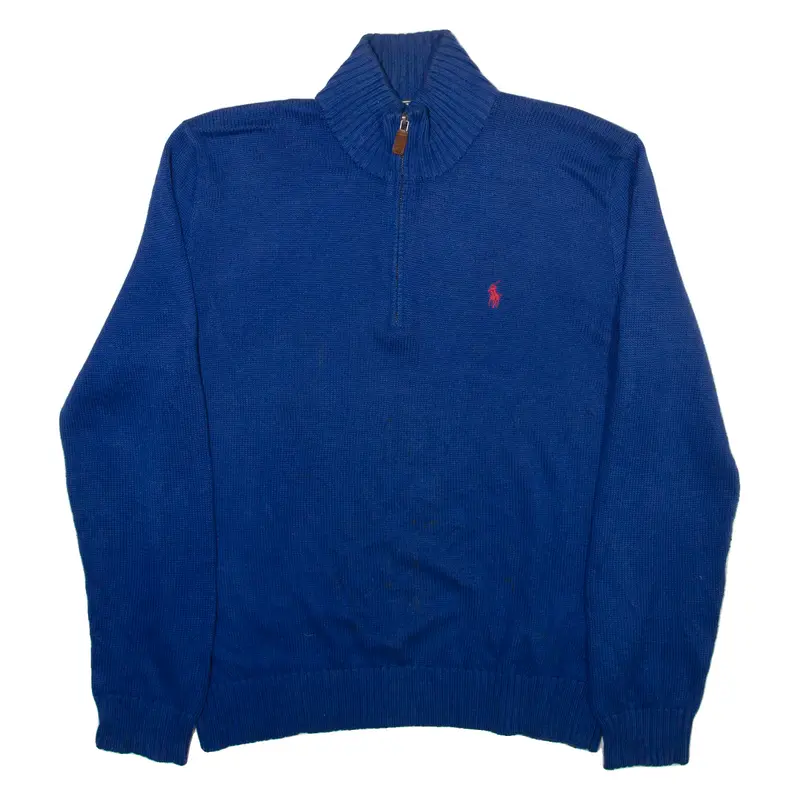 Polo Ralph Lauren Mens Jumper Blue 1/4 Zip Tight Knit M 1