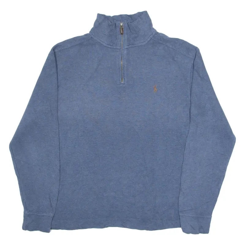 Polo Ralph Lauren Mens Jumper Blue 1/4 Zip Tight Knit M 1