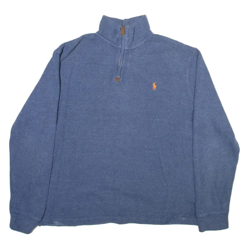Polo Ralph Lauren Mens Jumper Blue 1/4 Zip Tight Knit M 1