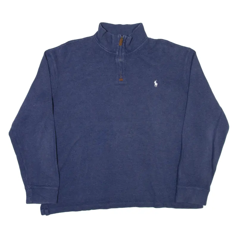 Polo Ralph Lauren Mens Jumper Blue 1/4 Zip Tight Knit Xl 1