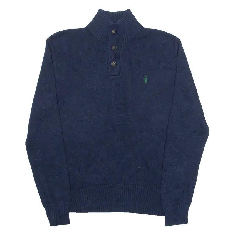 Polo Ralph Lauren Mens Jumper Blue Button Neck Tight Knit M 1