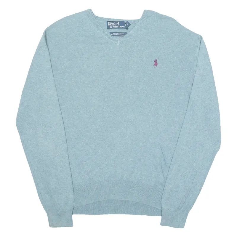 Polo Ralph Lauren Mens Jumper Blue V-Neck Tight Knit S 1