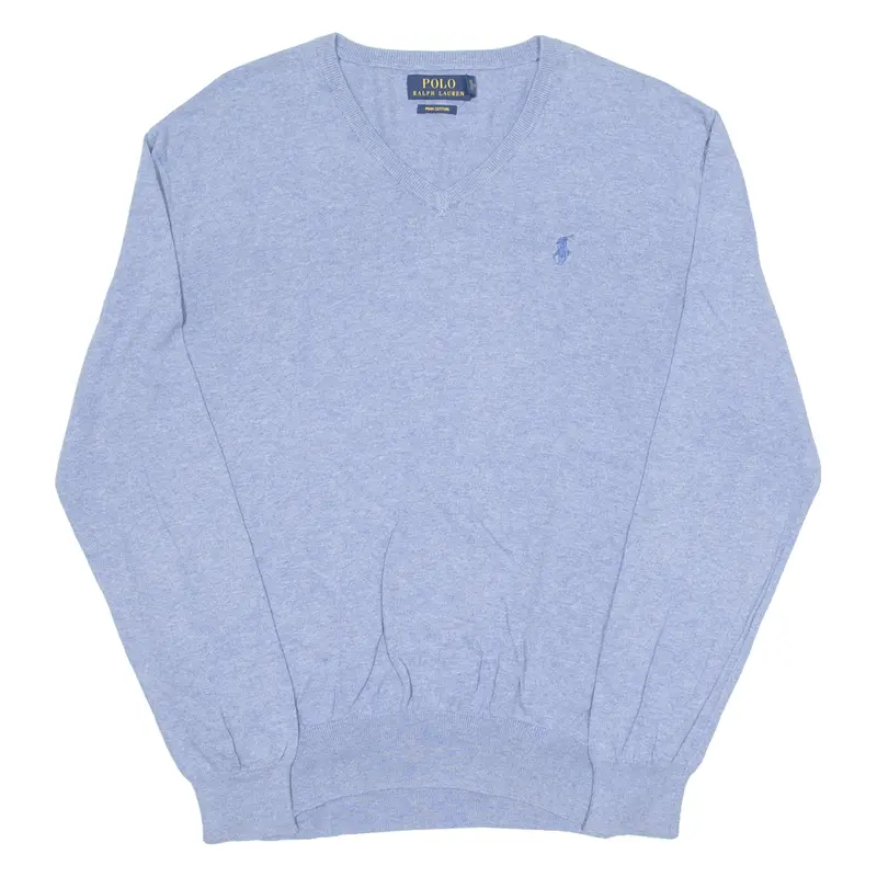 Polo Ralph Lauren Mens Jumper Blue V-Neck Tight Knit S 1