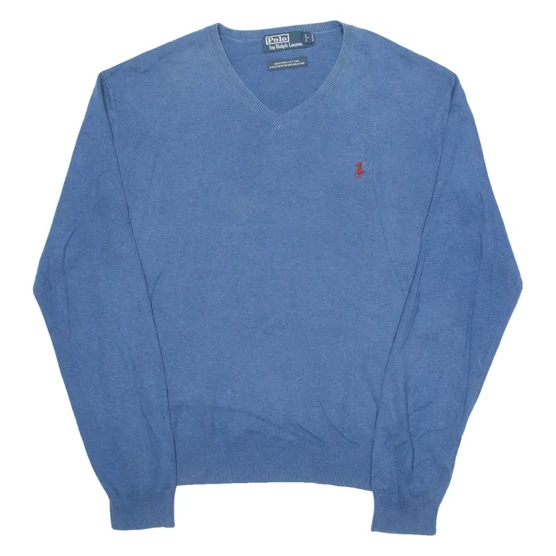 Polo Ralph Lauren Mens Jumper Blue V-Neck Tight Knit S 1
