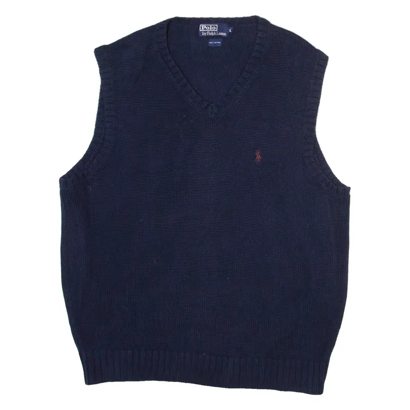 Polo Ralph Lauren Mens Jumper Blue V-Neck Tight Knit Sleeveless L 1