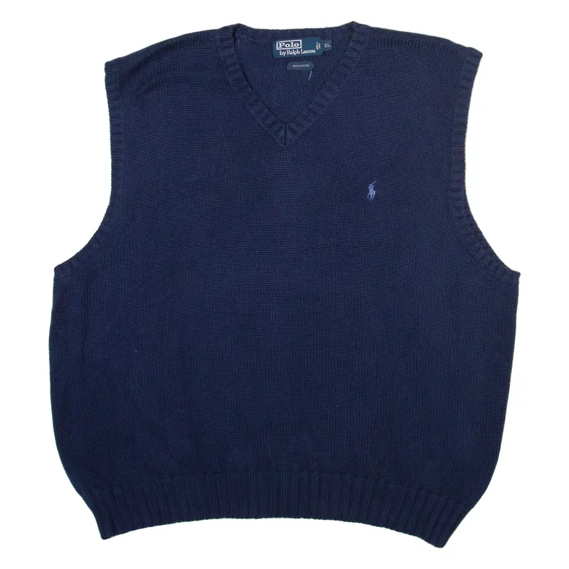 Polo Ralph Lauren Mens Jumper Blue V-Neck Tight Knit Sleeveless Xl 1