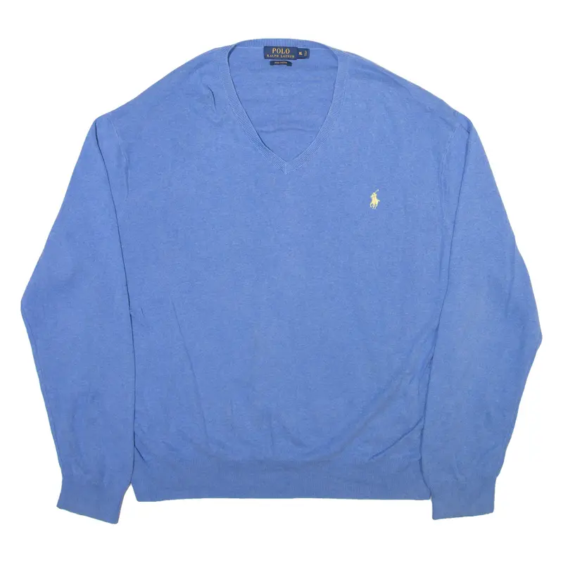Polo Ralph Lauren Mens Jumper Blue V-Neck Tight Knit Xl 1
