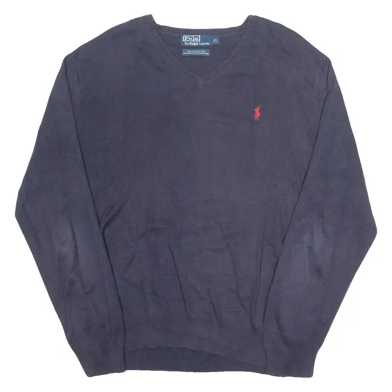 Polo Ralph Lauren Mens Jumper Blue V-Neck Tight Knit Xl 1