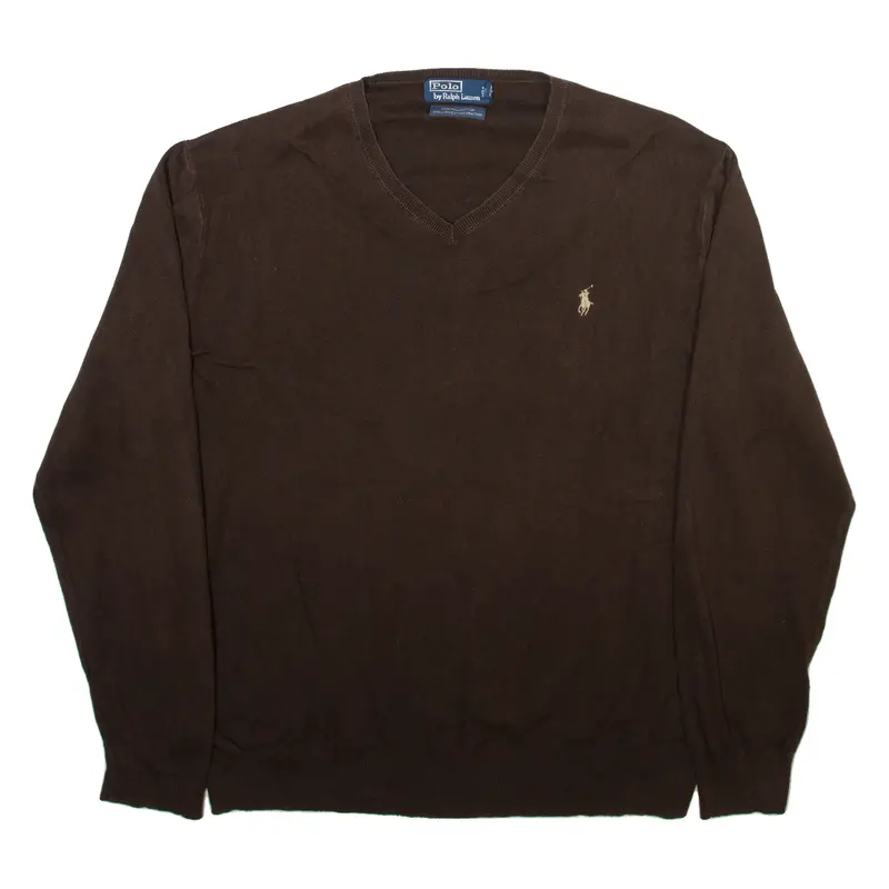Polo Ralph Lauren Mens Jumper Brown V-Neck Tight Knit Xl 1