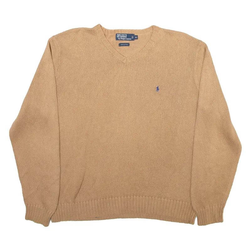 Polo Ralph Lauren Mens Jumper Brown V-Neck Tight Knit Xl 1