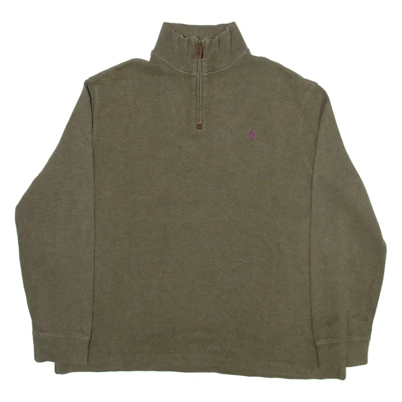 Polo Ralph Lauren Mens Jumper Green 1/4 Zip Tight Knit L 1