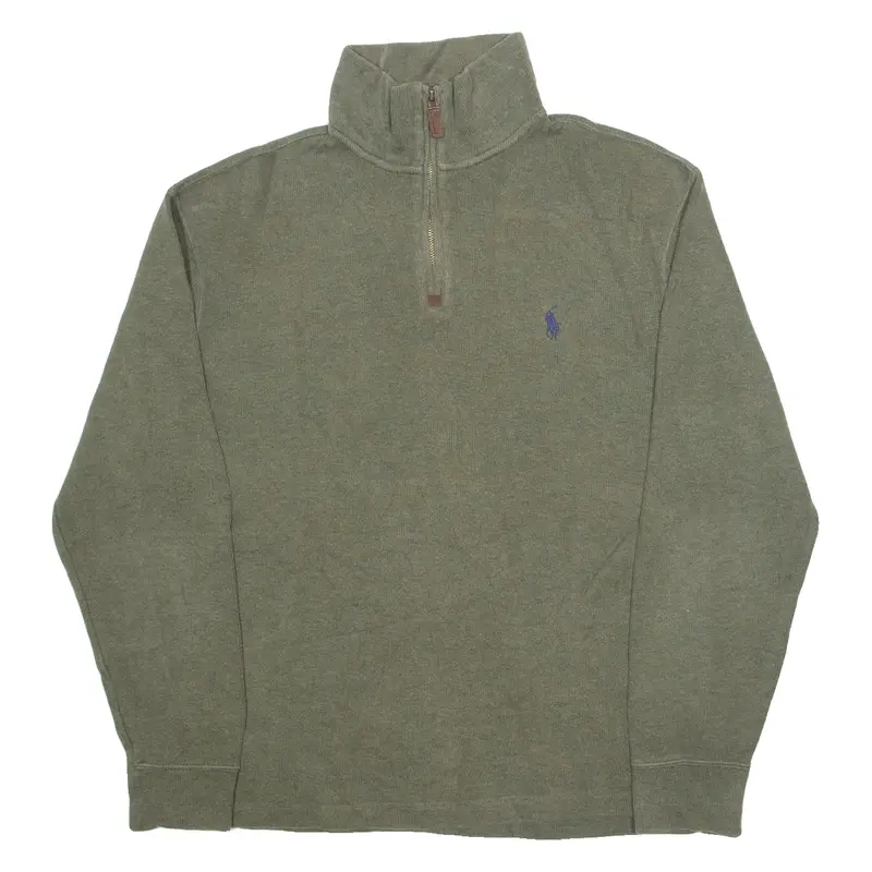 Polo Ralph Lauren Mens Jumper Green 1/4 Zip Tight Knit S 1