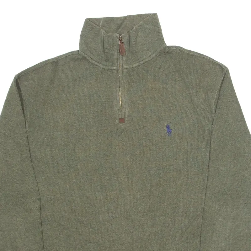 Polo Ralph Lauren Mens Jumper Green 1/4 Zip Tight Knit S 2