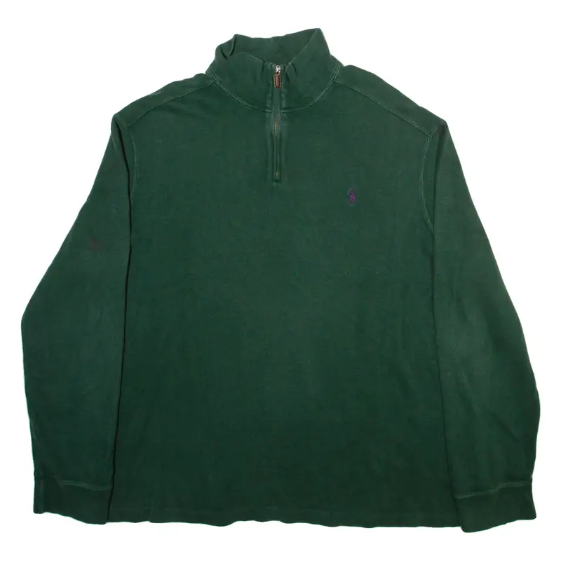 Polo Ralph Lauren Mens Jumper Green 1/4 Zip Tight Knit Xl 1