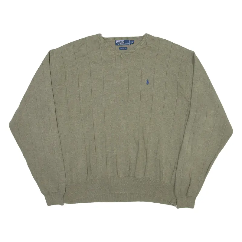 Polo Ralph Lauren Mens Jumper Green V-Neck Tight Knit 2Xl 1