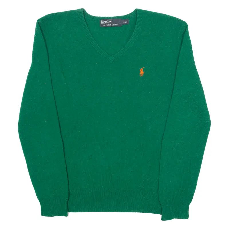 Polo Ralph Lauren Mens Jumper Green V-Neck Tight Knit M 1