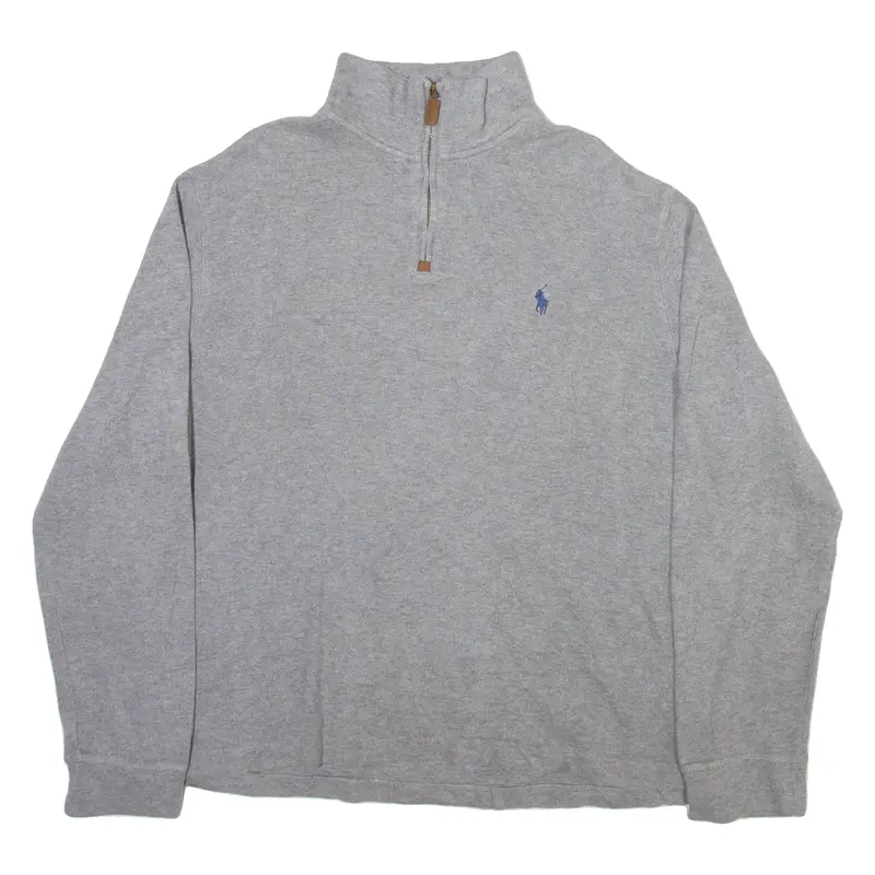 Polo Ralph Lauren Mens Jumper Grey 1/4 Zip Tight Knit L 1