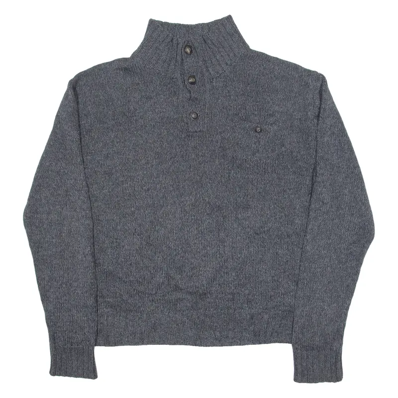 Polo Ralph Lauren Mens Jumper Grey Button Neck Tight Knit L 1