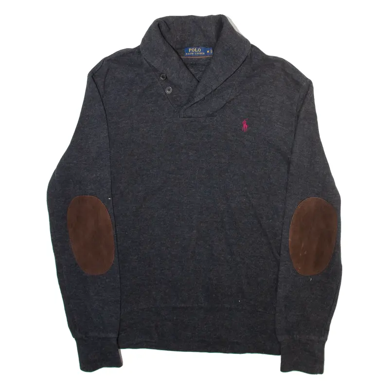 Polo Ralph Lauren Mens Jumper Grey Button Neck Tight Knit M 1