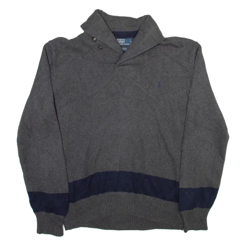 Polo Ralph Lauren Mens Jumper Grey V-Neck Tight Knit M 1