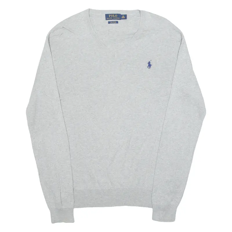 Polo Ralph Lauren Mens Jumper Grey V-Neck Tight Knit Xs 1