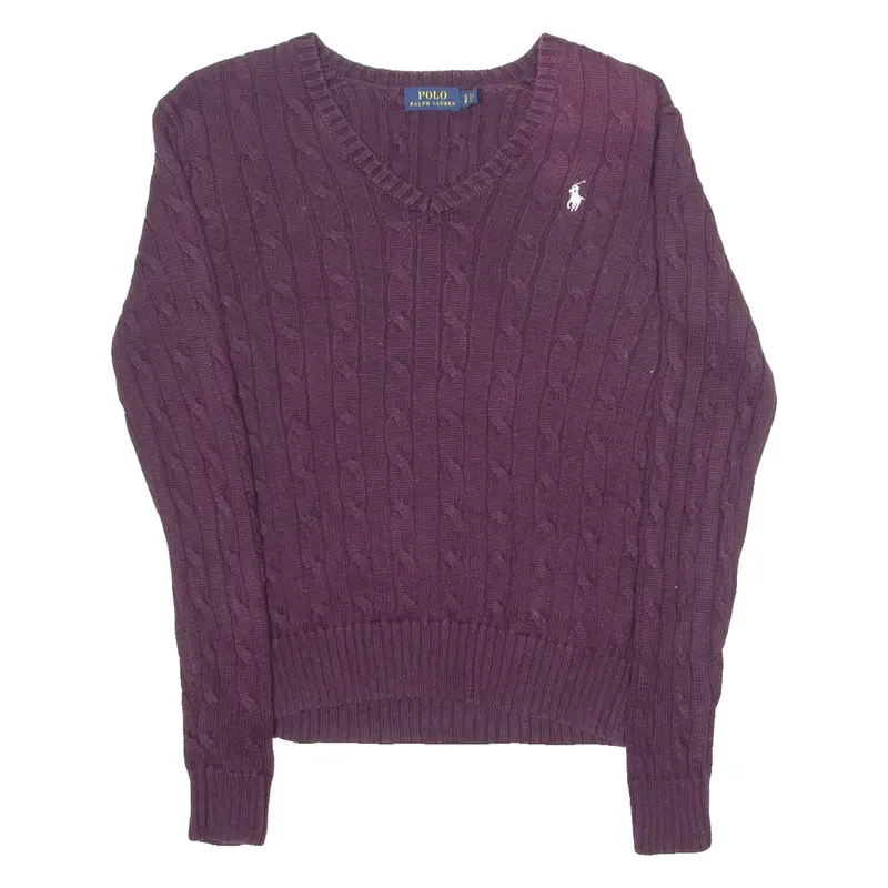 Polo Ralph Lauren Mens Jumper Maroon V-Neck Cable Knit S 1