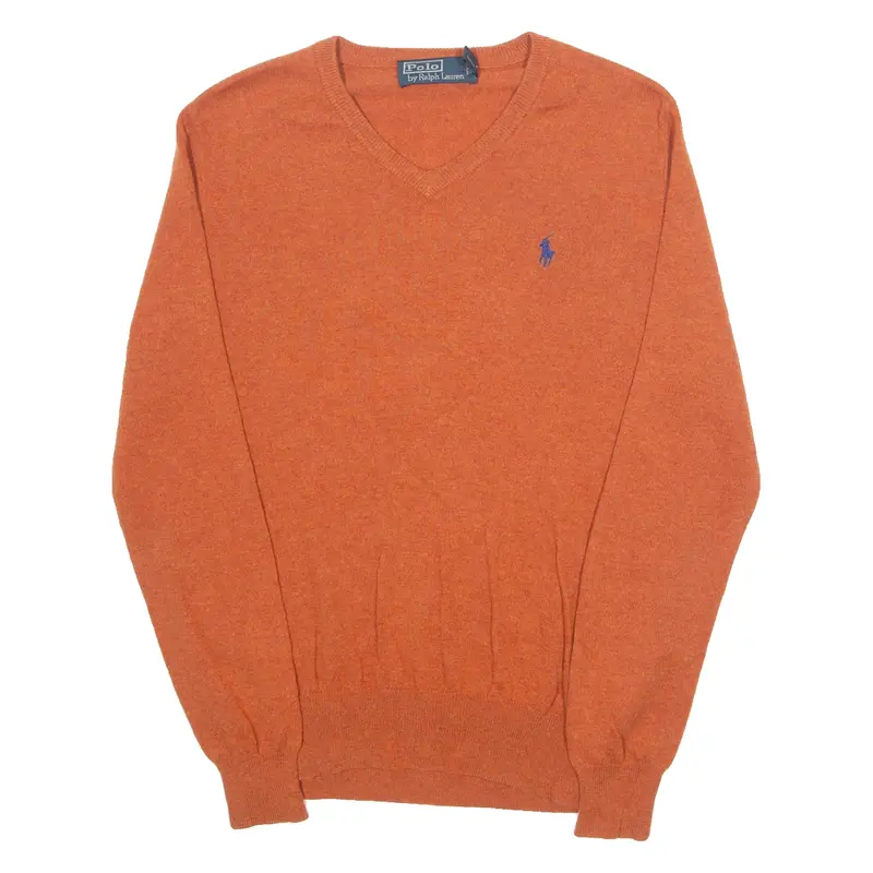 Polo Ralph Lauren Mens Jumper Orange V-Neck Tight Knit S 1