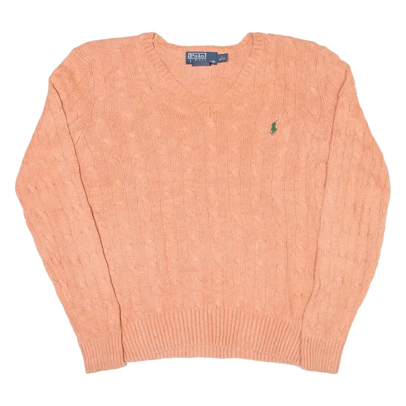 Polo Ralph Lauren Mens Jumper Pink V-Neck Cable Knit Silk S 1