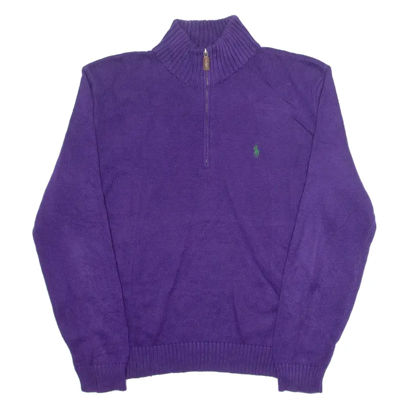 Polo Ralph Lauren Mens Jumper Purple 1/4 Zip Tight Knit L 1