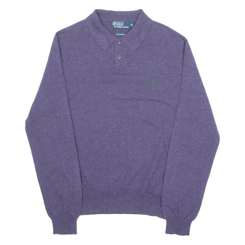 Polo Ralph Lauren Mens Jumper Purple Collared Tight Knit Wool Xl 1