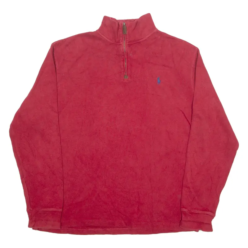 Polo Ralph Lauren Mens Jumper Red 1/4 Zip Tight Knit L 1