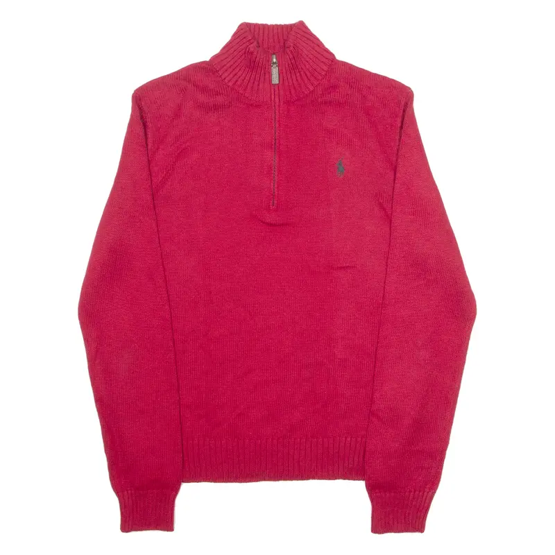 Polo Ralph Lauren Mens Jumper Red 1/4 Zip Tight Knit S 1